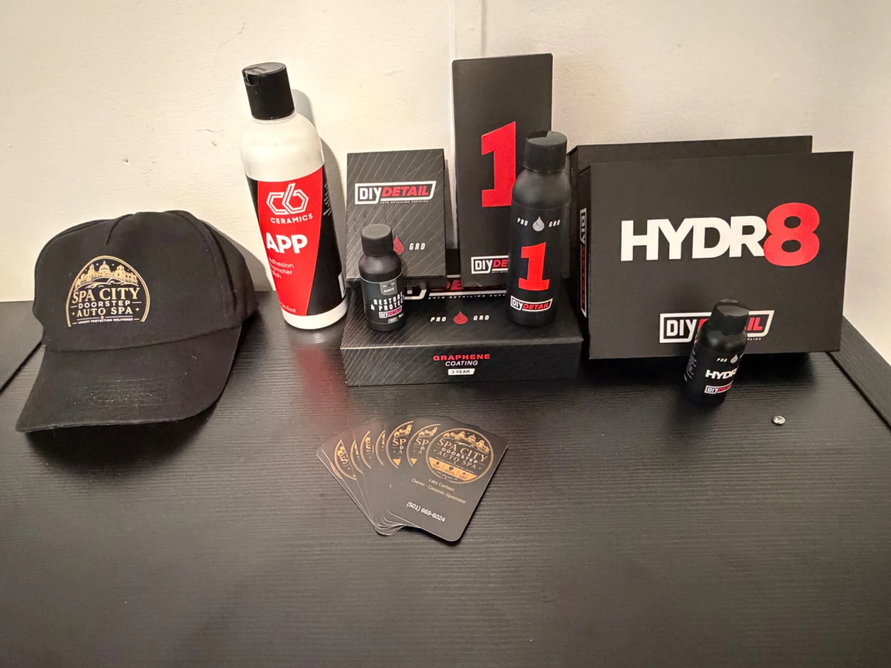 Professional ceramic coating products used by Spa City Doorstep Auto Spa